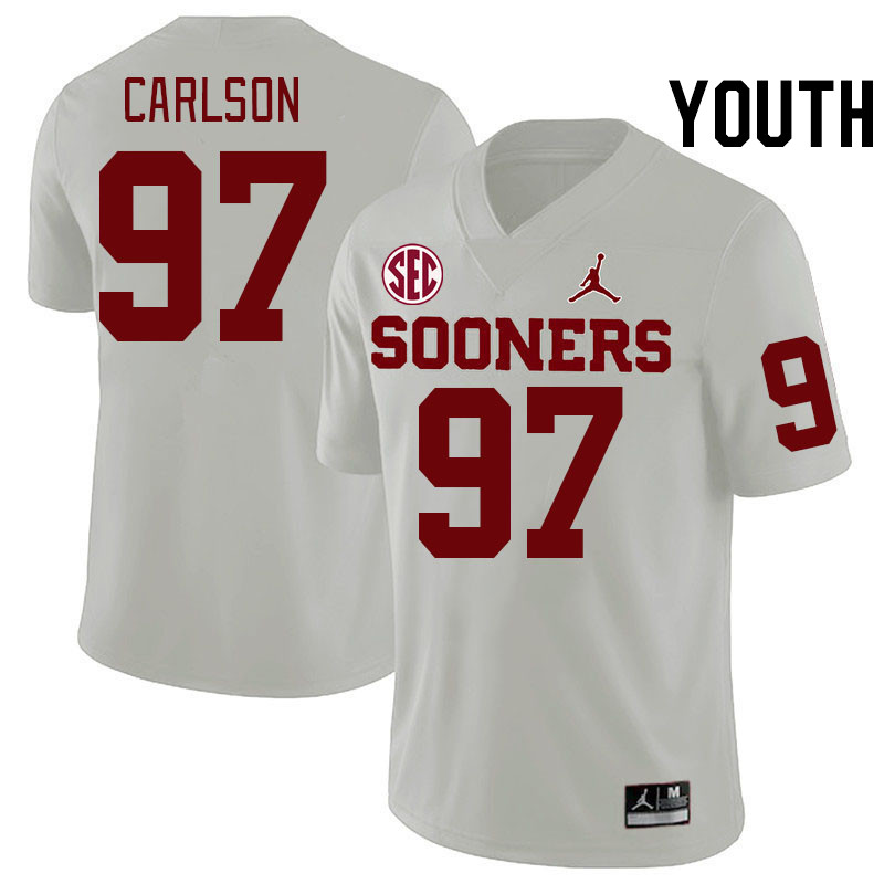 Youth #97 Kyle Carlson Oklahoma Sooners 2024 SEC Conference College Football Jerseys-White